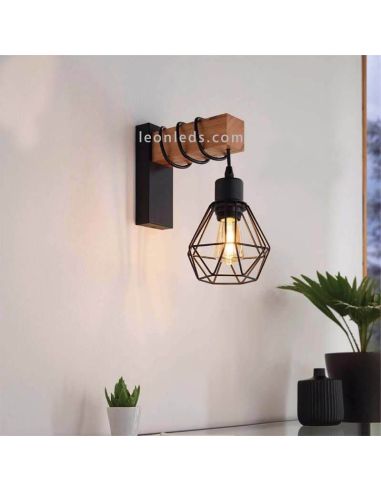 Aplique colgante de pared madera vintage Townshend 5 bombilla 1XE27 Eglo Lighting | LeonLeds Iluminación