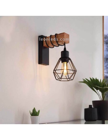 Aplique colgante de pared madera vintage Townshend 5 bombilla 1XE27 Eglo Lighting | LeonLeds Iluminación