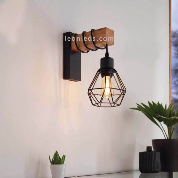 Aplique colgante de pared madera vintage Townshend 5 bombilla 1XE27 Eglo Lighting | LeonLeds Iluminación