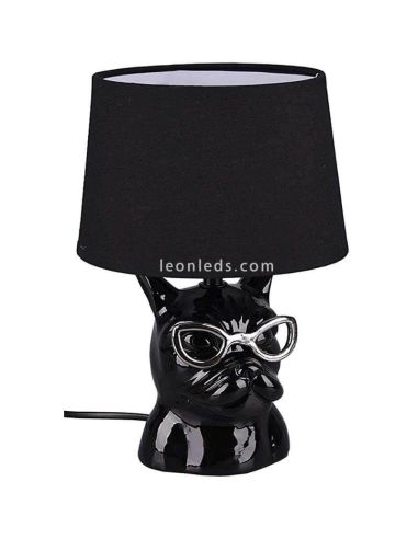 Lámpara de sobremesa color negra con cara de perro y gafas serie Dosy de Trio Lighting | LeonLeds Iluminación