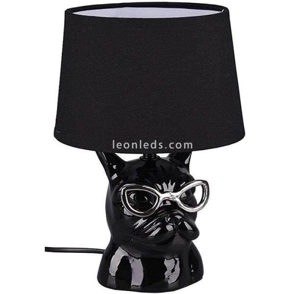 Lámpara de sobremesa color negra con cara de perro y gafas serie Dosy de Trio Lighting | LeonLeds Iluminación