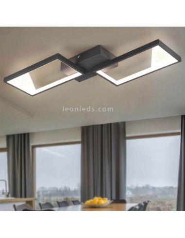 Plafón LED negro con 2 rectangulos Cafu de Trio Lighting|foto de ambiente | LeonLeds Iluminación
