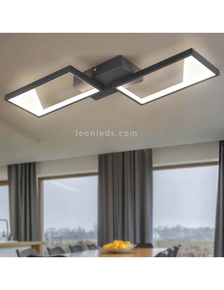 Plafón LED negro con 2 rectangulos Cafu de Trio Lighting|foto de ambiente | LeonLeds Iluminación
