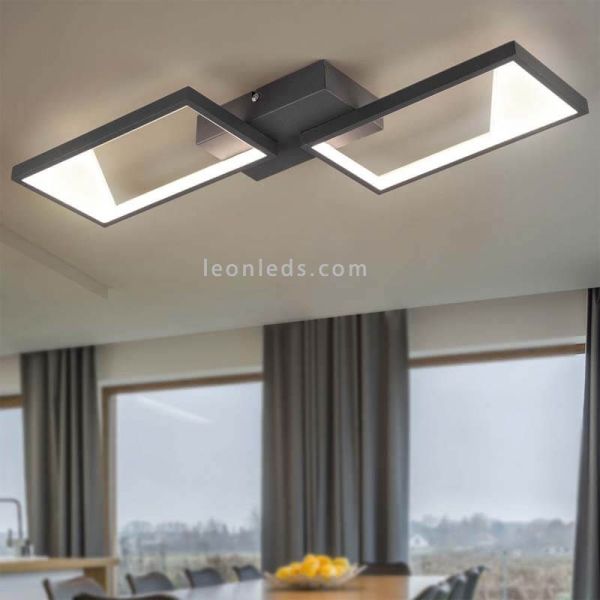 Luminária de teto LED preta com 2 retângulos Cafu by Trio Lighting |foto ambiente | Leon Iluminação LED