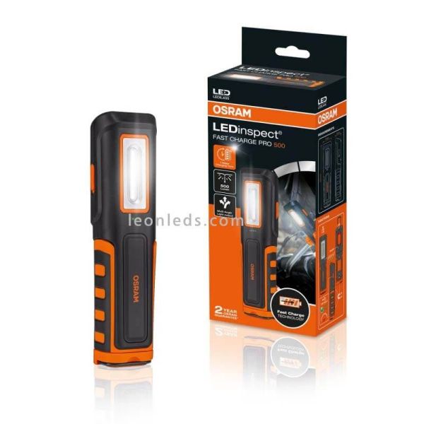 Linterna carga rápida de inspección LEDinspect FAST CHARGE PRO500 | LeónLeds Iluminación | Linterna de mano con caja de venta