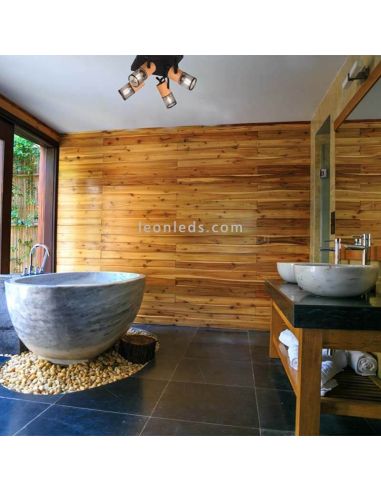 Lámpara de pie LED de madera y metal estilo vintage serie Tosh marca Trio Lighting| LeonLeds Iluminación