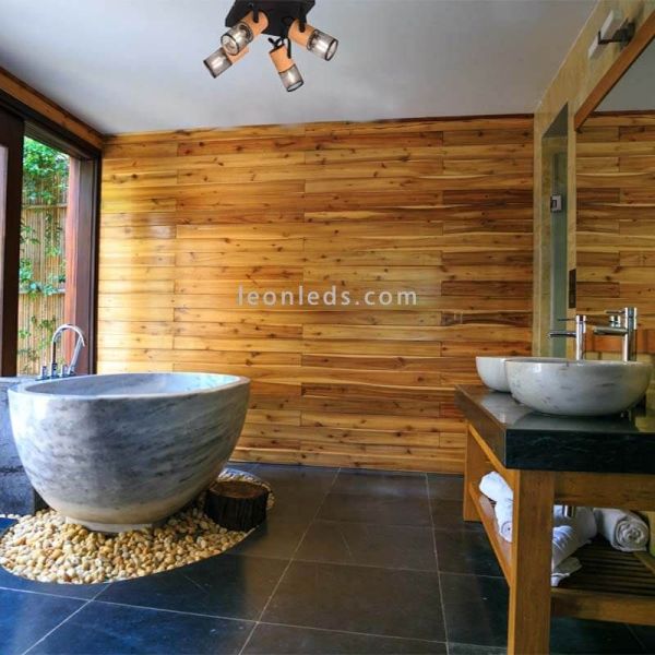 Lámpara de pie LED de madera y metal estilo vintage serie Tosh marca Trio Lighting| LeonLeds Iluminación