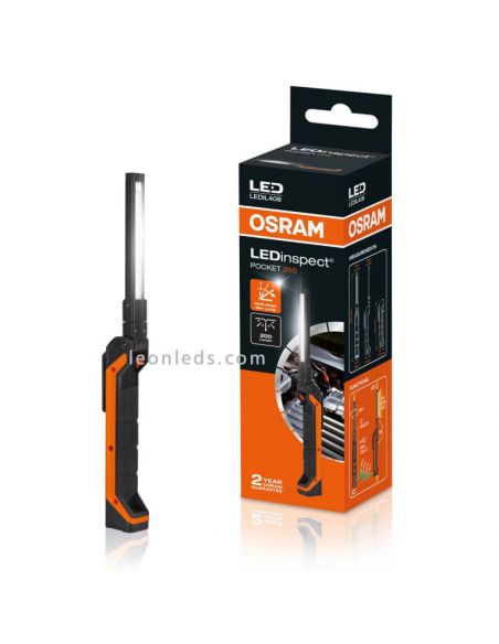 Lampe de poche pliante LEDinspect POCKET200 | Éclairage LeónLeds | lampe de poche compacte avec boîte de vente au détail