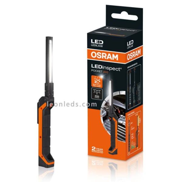 Linterna plegable de bolsillo LEDinspect POCKET200 | LeónLeds Iluminación | Linterna compacta con caja de venta