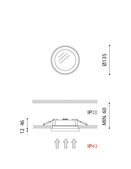 Dibujo dimensional del downlight LED Stram Mini de Arkoslight | Leonleds