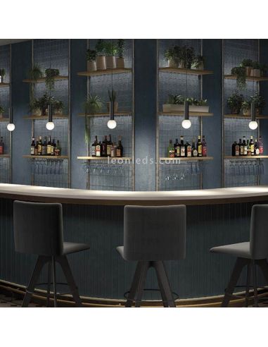 Lámpara colgante E14 Mist de acero y cristal negro ambiente