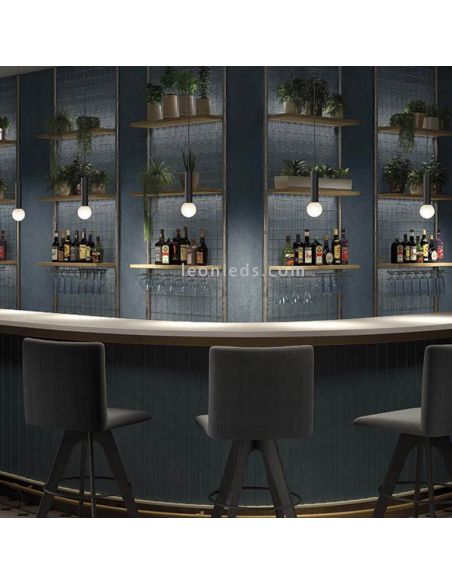 Lámpara colgante E14 Mist de acero y cristal negro ambiente