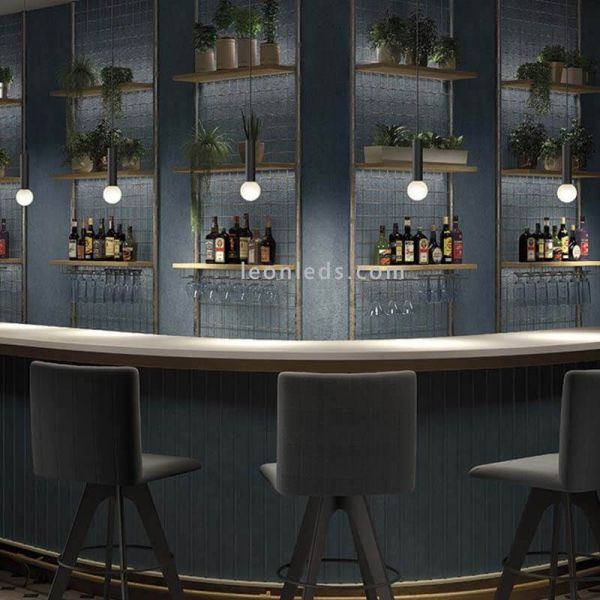 Lámpara colgante E14 Mist de acero y cristal negro ambiente