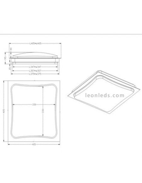 Dimensiones del Plafón LED de techo cuadrado de color blanco y metal | LeonLeds Iluminación
