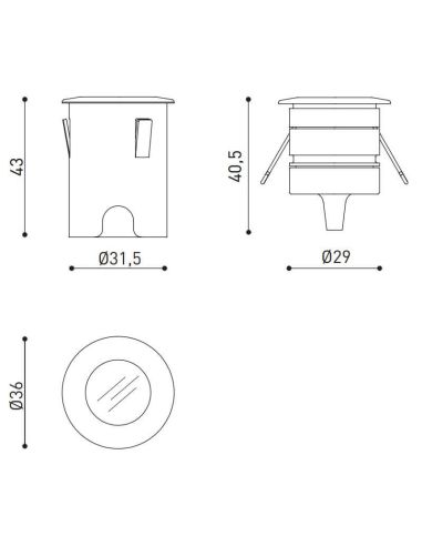 Dibujo dimensional de la baliza de suelo Step S de Arkoslight  Leonleds