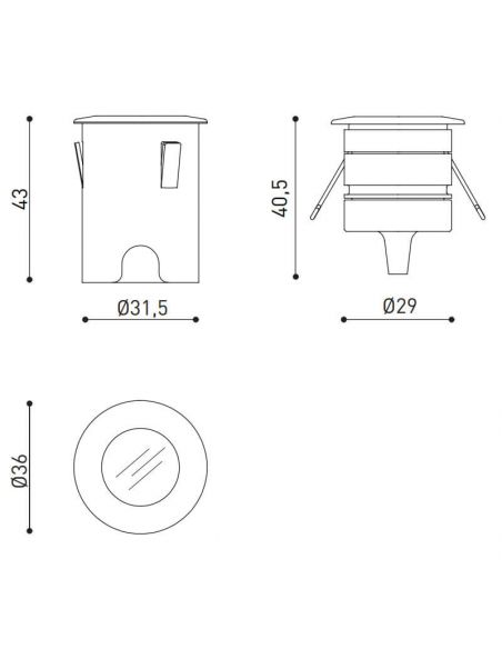 Dibujo dimensional de la baliza de suelo Step S de Arkoslight  Leonleds