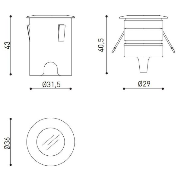 Dibujo dimensional de la baliza de suelo Step S de Arkoslight  Leonleds