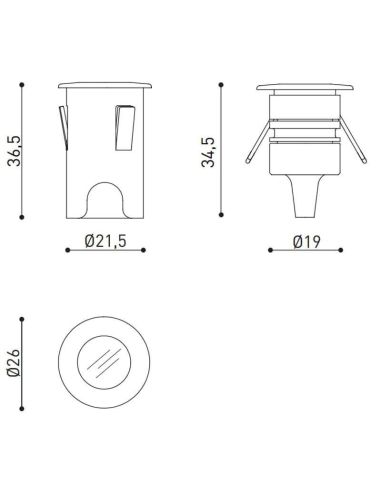 Dibujo dimensional de la baliza de suelo Step XS de Arkoslight | Leonleds