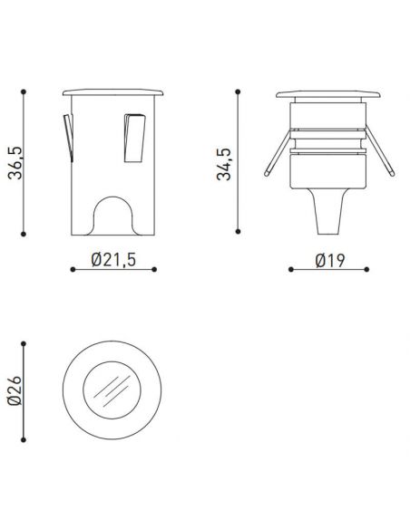 Dibujo dimensional de la baliza de suelo Step XS de Arkoslight | Leonleds