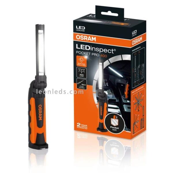 Linterna plegable de bolsillo multieje LEDinspect POCKET PRO400 | LeónLeds Iluminación | Linterna en caja de venta
