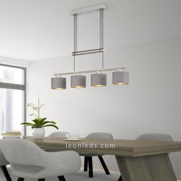 Lámpara de techo Garda 4 pantallas Gris y Dorado foto de ambiente marca Trio Lighting | LeonLeds Iluminación