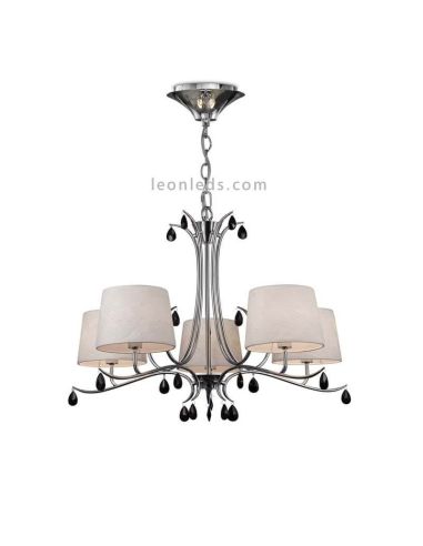 Lustre Candeeiro de Teto com abajur têxtil Série Andrea cor cromada | Iluminação Leonleds