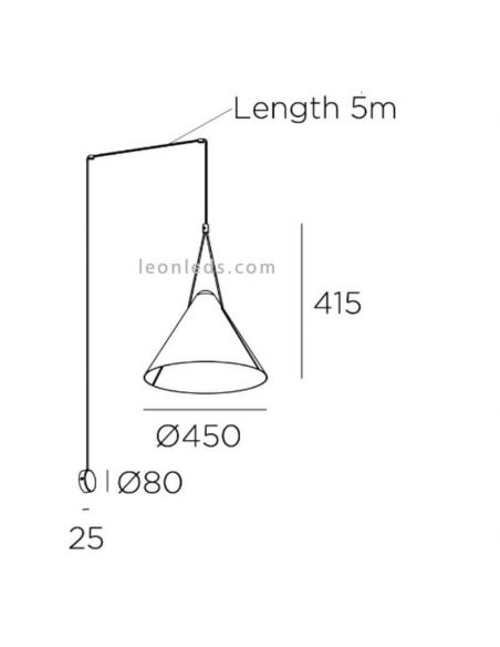 Aplique grande colgante con forma de campana cónica Super Attic 1xE27 | LeónLeds Iluminación | luminaria negra cono medidas