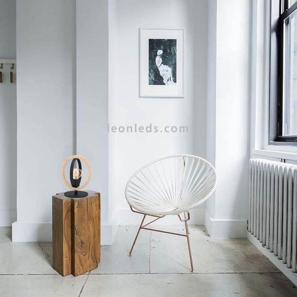Lampe de table LED vintage en bois Basildon 1XE27 | Plafonnier rétro de Eglo Iluminación | Éclairage LeonLeds