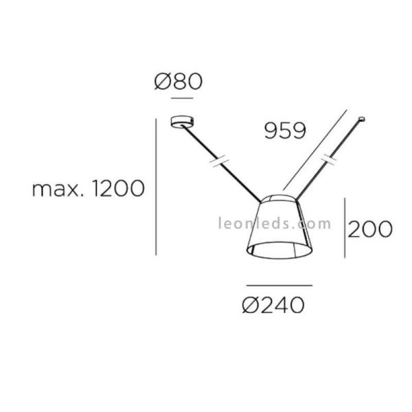 Lampe suspendue pour source lumineuse latérale Attic Pendant 1xE27 | Éclairage LeónLeds | Mesures de la suspension