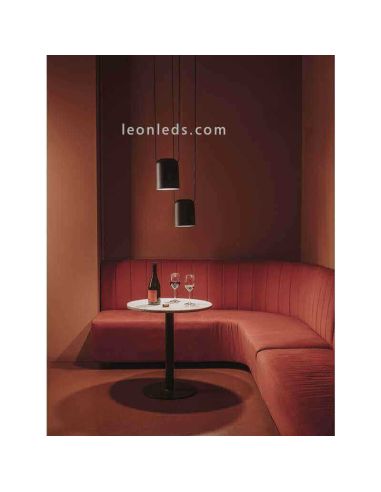 Lámpara colgante cilíndrica para punto de luz lateral Attic Pendant 1xE27 | LeónLeds Iluminación | Luminaria negra para salón
