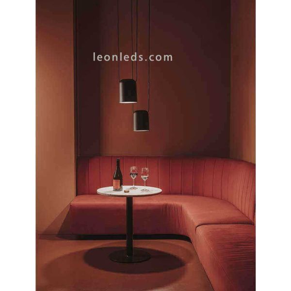 Candeeiro de suspensão cilíndrico para fonte de luz lateral Pendente de sótão 1xE27 | LeónIluminação Leds | Luminária preta para