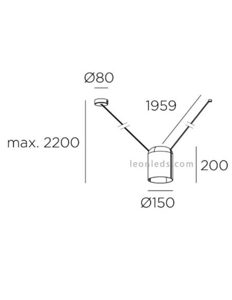 Lámpara colgante cilíndrica para punto de luz lateral Attic Pendant 1xE27 | LeónLeds Iluminación | Luminaria medidas