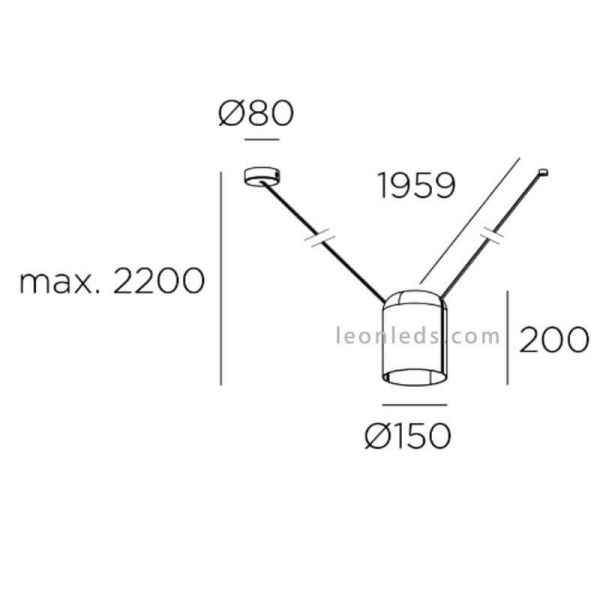 Lámpara colgante cilíndrica para punto de luz lateral Attic Pendant 1xE27 | LeónLeds Iluminación | Luminaria medidas