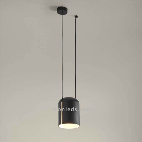 Candeeiro de suspensão cilíndrico para fonte de luz lateral Pendente de sótão 1xE27 | LeónIluminação Leds | luminária preta para