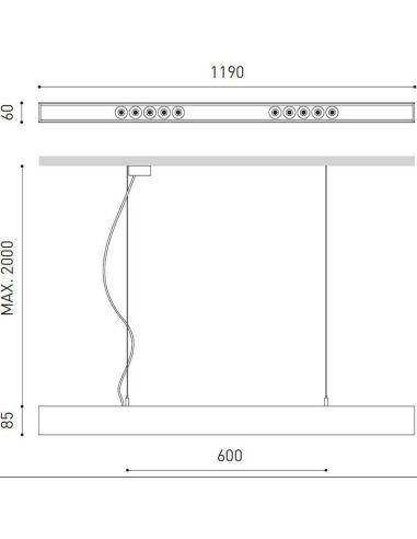 Dimensiones de la lámpara de techo Black Foster 1200 de Arkoslight | LeónLeds.com