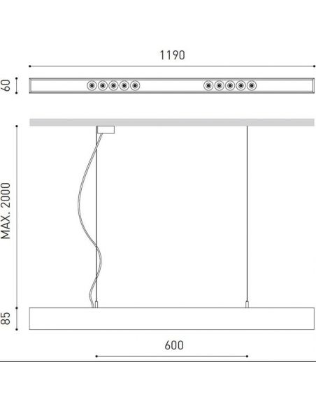Dimensiones de la lámpara de techo Black Foster 1200 de Arkoslight | LeónLeds.com