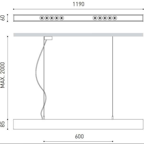 Dimensiones de la lámpara de techo Black Foster 1200 de Arkoslight | LeónLeds.com