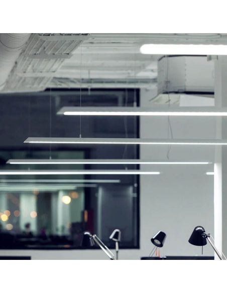 Plusieurs plafonniers blancs Slimgot d'Arkoslight dans un bureau | LeonLeds.com