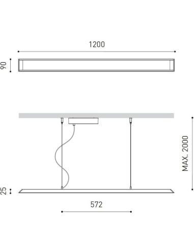 Dimensiones de la lámpara de techo Slimgot 120 de Arkoslight | LeónLeds.com