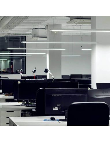Plusieurs plafonniers blancs Slimgot d'Arkoslight en milieu de travail | LeonLeds.com