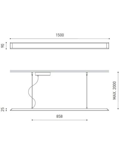 Dimensiones de la lámpara de techo Slimgot 150 de Arkoslight | LeónLeds.com