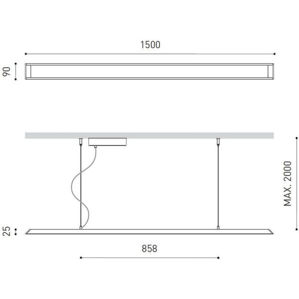 Dimensiones de la lámpara de techo Slimgot 150 de Arkoslight | LeónLeds.com