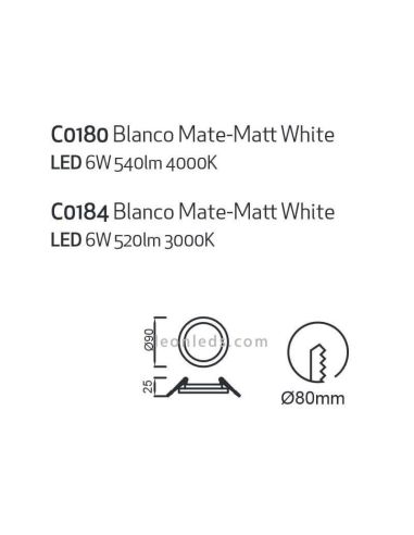 Downlight LED redondo Saona 6W tamaño pequeño 9Cm | LeónLeds Iluminación | Downlight con dos tonalidades de luz
