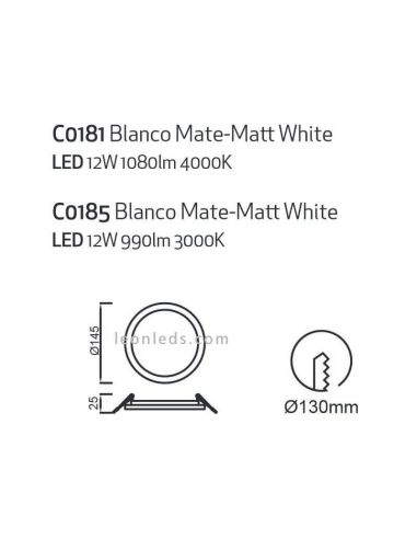 Downlight LED redondo tamaño mediano 14,5Cm Saona 12W | LeónLeds Iluminación | Downlight con dos tonalidades de luz