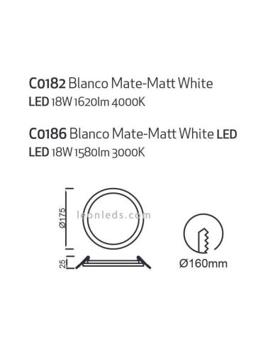 Downlight LED Saona grande y redondo 17,5Cm Saona 18W | LeónLeds Iluminación | Downlight con dos tonalidades de luz