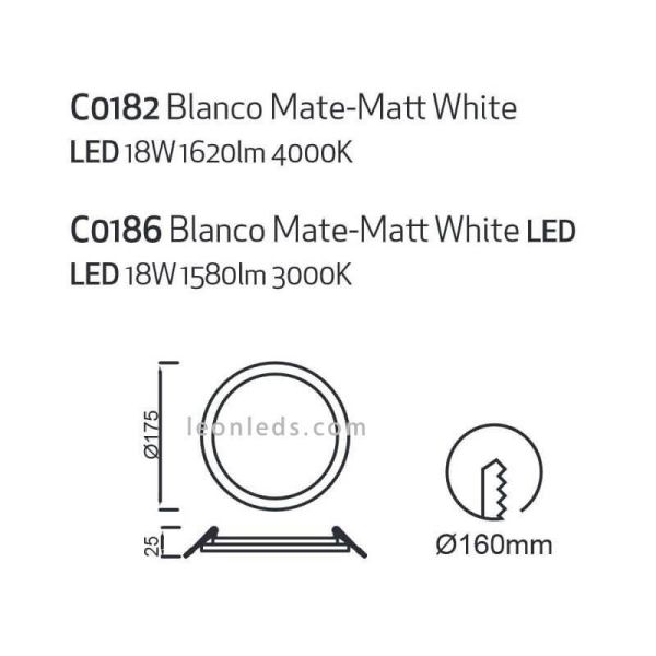 Downlight LED Saona grande y redondo 17,5Cm Saona 18W | LeónLeds Iluminación | Downlight con dos tonalidades de luz