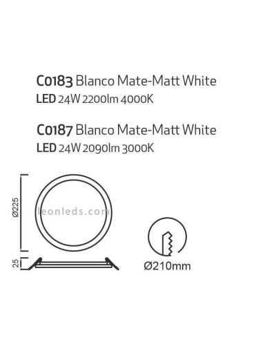 Downlight LED redondo empotrable extra grande Saona 22,5Cm y 24W | LeónLeds Iluminación | Downlight con dos tonalidades de luz