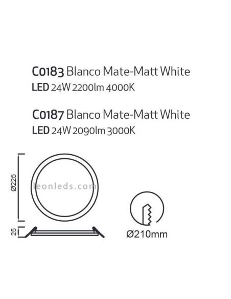 Downlight LED redondo empotrable extra grande Saona 22,5Cm y 24W | LeónLeds Iluminación | Downlight con dos tonalidades de luz