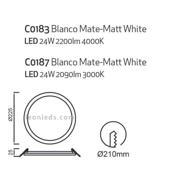 Downlight LED redondo empotrable extra grande Saona 22,5Cm y 24W | LeónLeds Iluminación | Downlight con dos tonalidades de luz