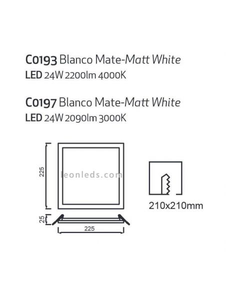 Downlight LED cuadrado empotrable extra grande Saona 22,5Cm y 24W | LeónLeds Iluminación | Downlight IP20